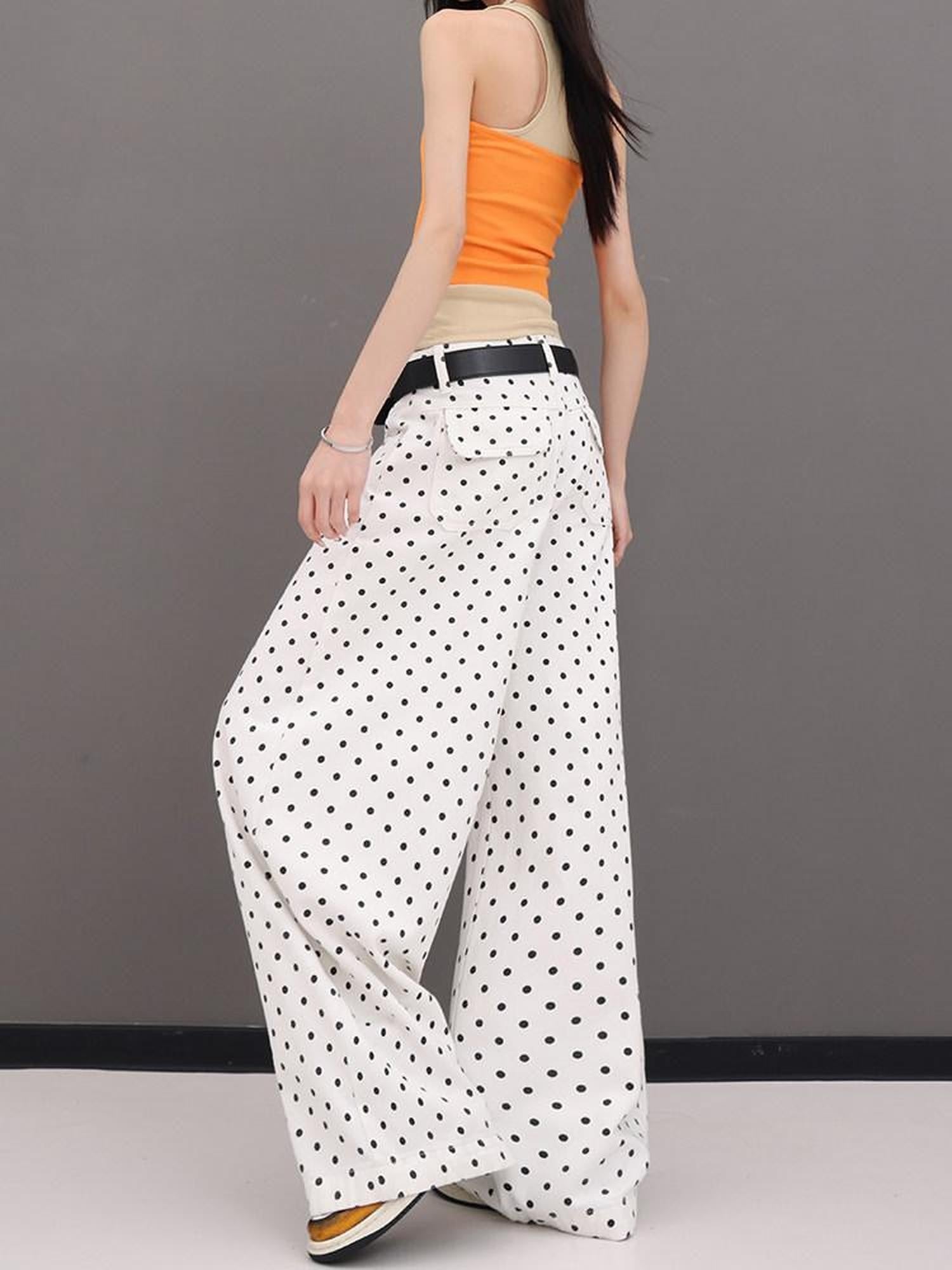 QIUQIU STUDIO Extra Long Polka Dot Drapey Natural Waist Women&
