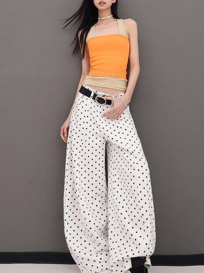 QIUQIU STUDIO Extra Long Polka Dot Drapey Natural Waist Women&