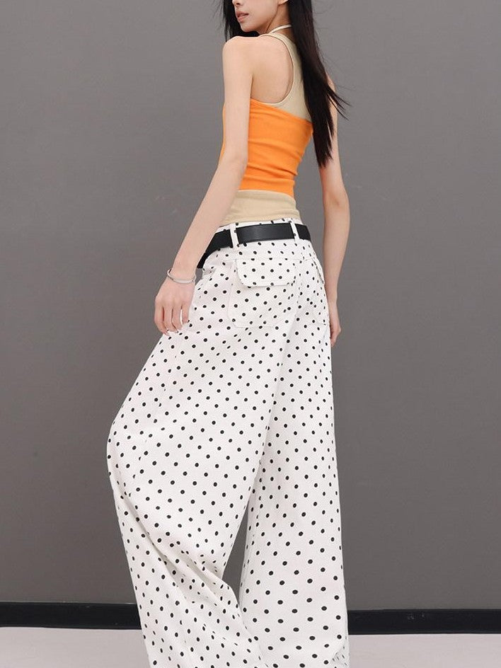 QIUQIU STUDIO Extra Long Polka Dot Drapey Natural Waist Women&