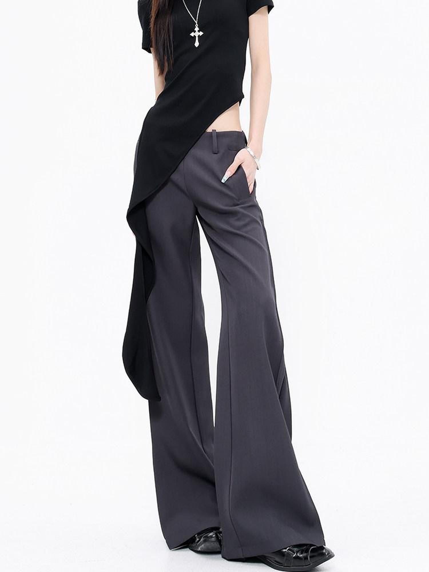 QIUQIU STUDIO Extra Long Pressed Pleats Low Waist Drapey Pocket Women&