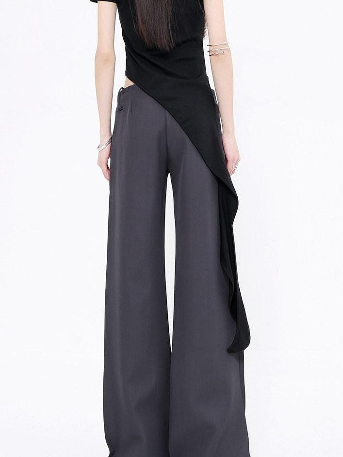 QIUQIU STUDIO Extra Long Pressed Pleats Low Waist Drapey Pocket Women&