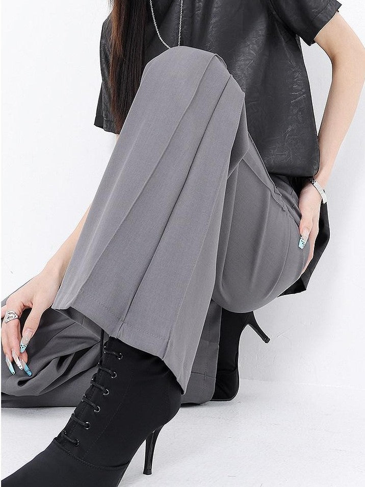 QIUQIU STUDIO Extra Long Pressed Pleats Low Waist Drapey Pocket Women&