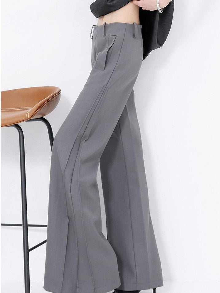 QIUQIU STUDIO Extra Long Pressed Pleats Low Waist Drapey Pocket Women&
