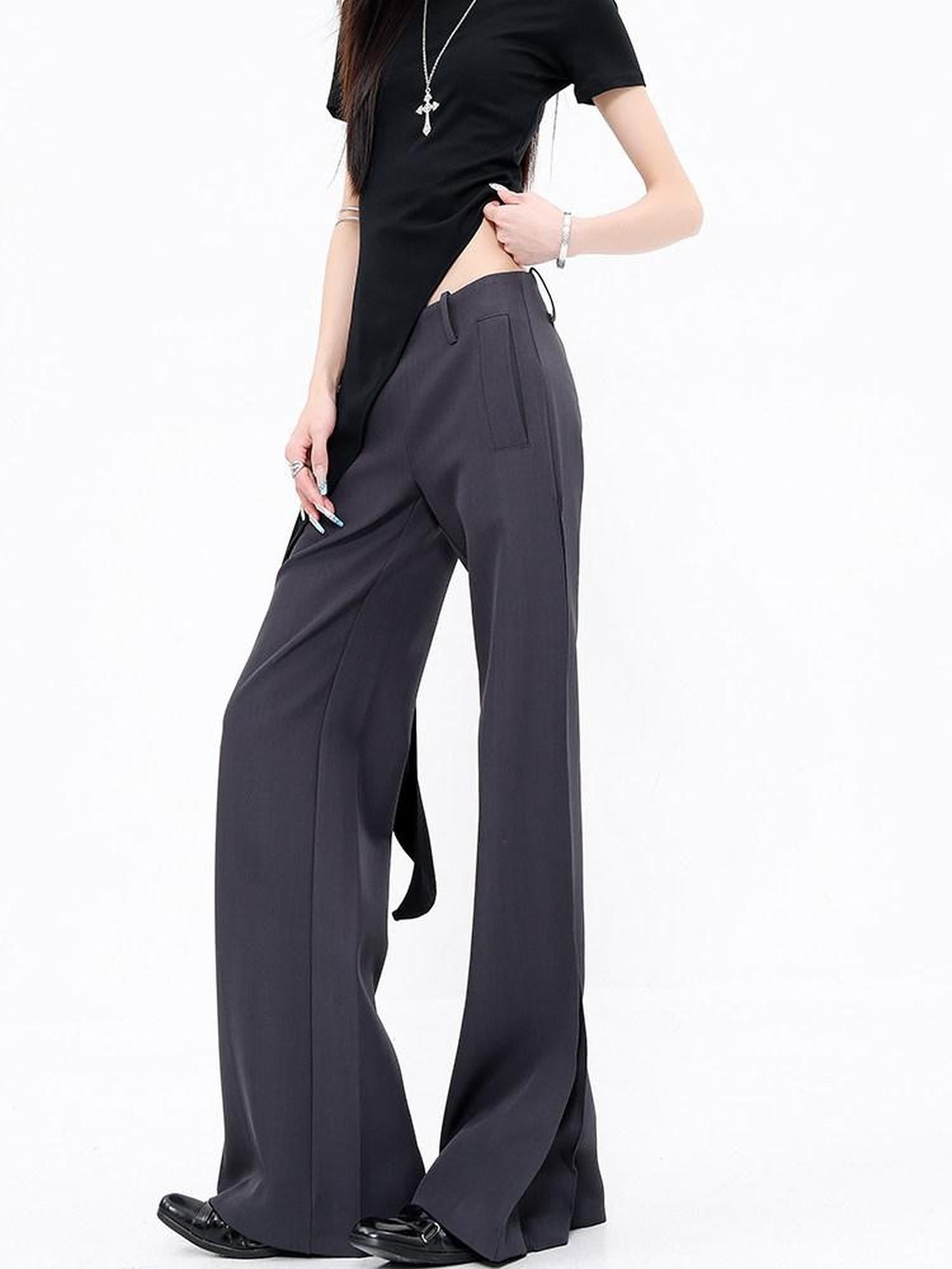 QIUQIU STUDIO Extra Long Pressed Pleats Low Waist Drapey Pocket Women&