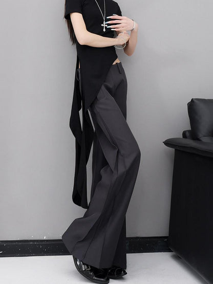 QIUQIU STUDIO Extra Long Pressed Pleats Low Waist Drapey Pocket Women&