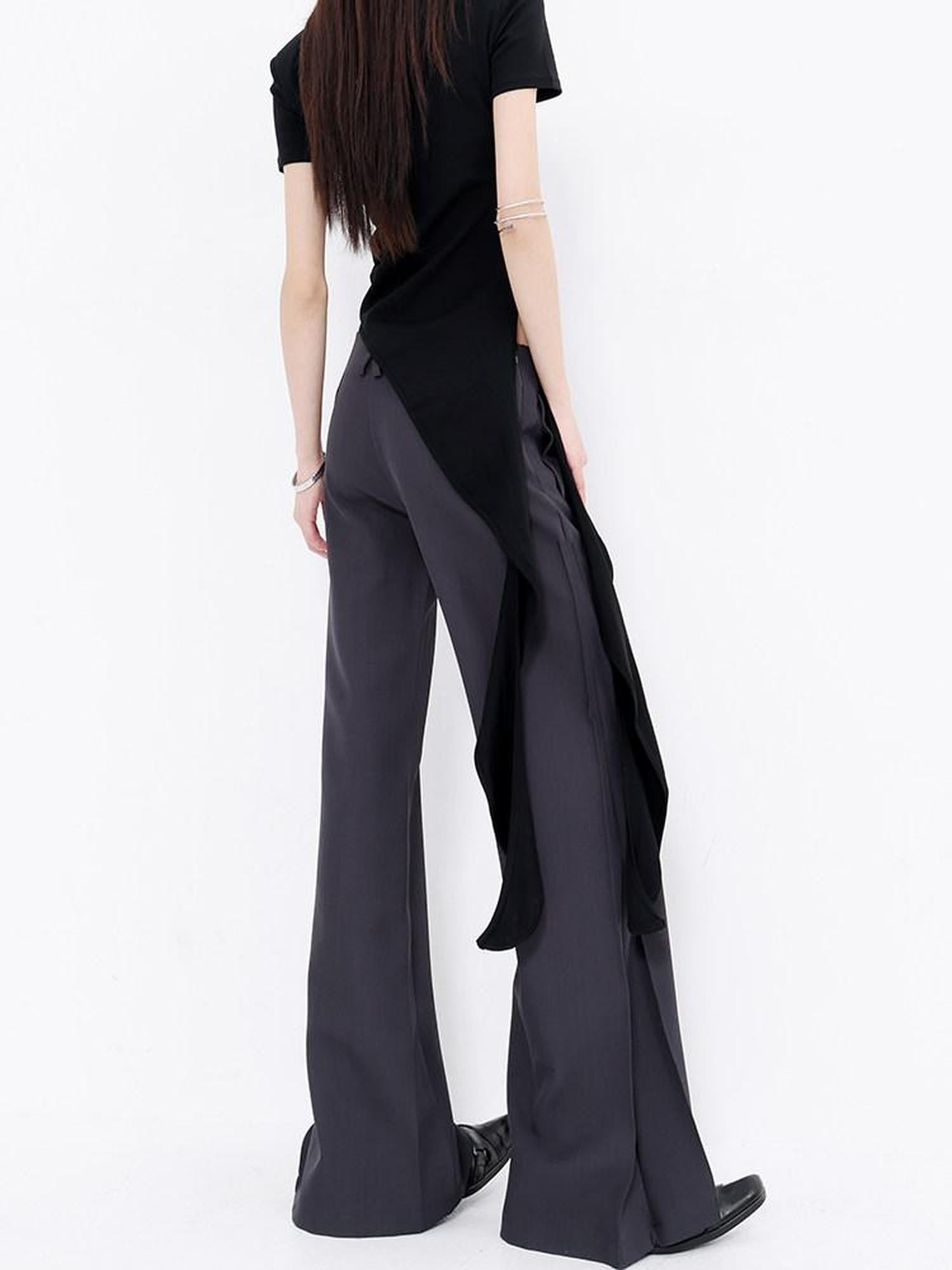 QIUQIU STUDIO Extra Long Pressed Pleats Low Waist Drapey Pocket Women&