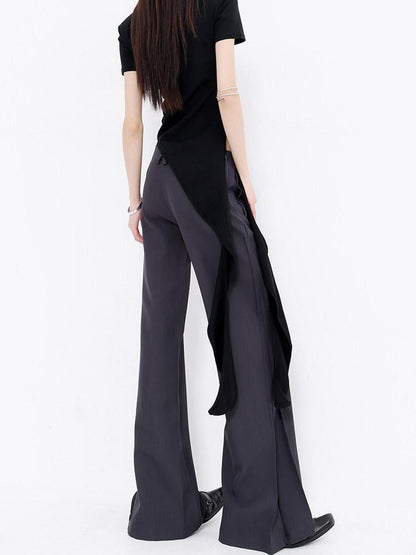 QIUQIU STUDIO Extra Long Pressed Pleats Low Waist Drapey Pocket Women&