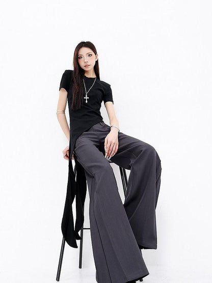 QIUQIU STUDIO Extra Long Pressed Pleats Low Waist Drapey Pocket Women&
