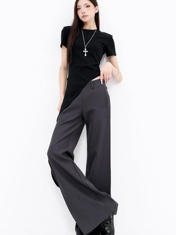 QIUQIU STUDIO Extra Long Pressed Pleats Low Waist Drapey Pocket Women&
