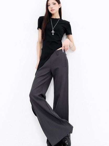 QIUQIU STUDIO Extra Long Pressed Pleats Low Waist Drapey Pocket Women&