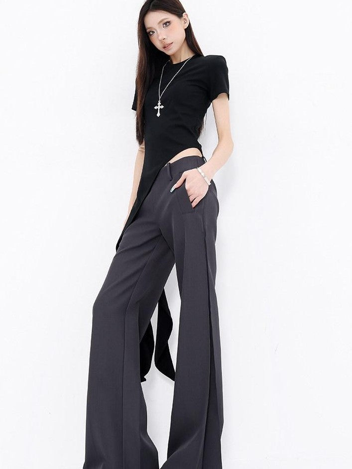 QIUQIU STUDIO Extra Long Pressed Pleats Low Waist Drapey Pocket Women&
