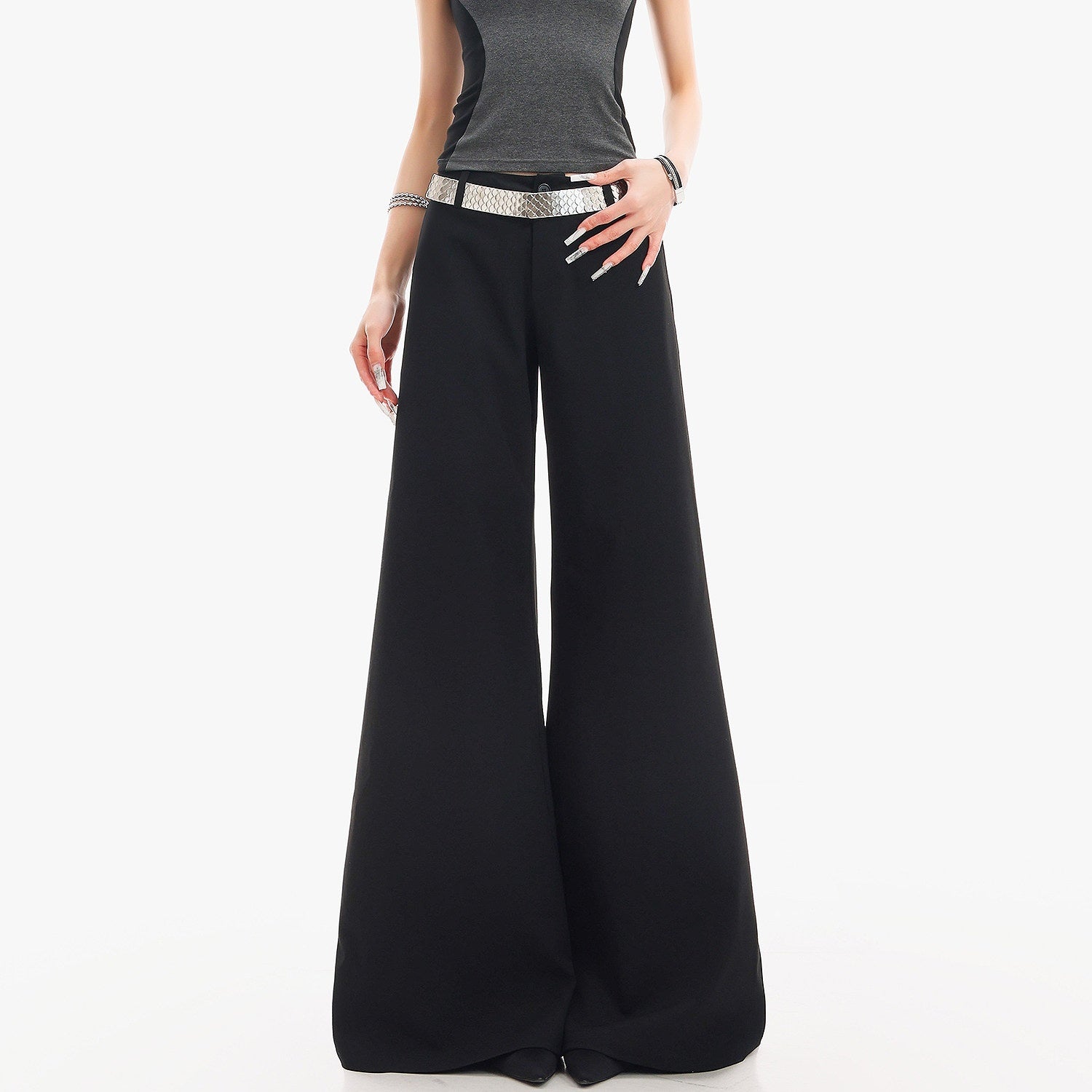 QIUQIU_STUDIO_Extra_Long_Slight_Flare_Loose_Zipper_Fly_Solid_Women&