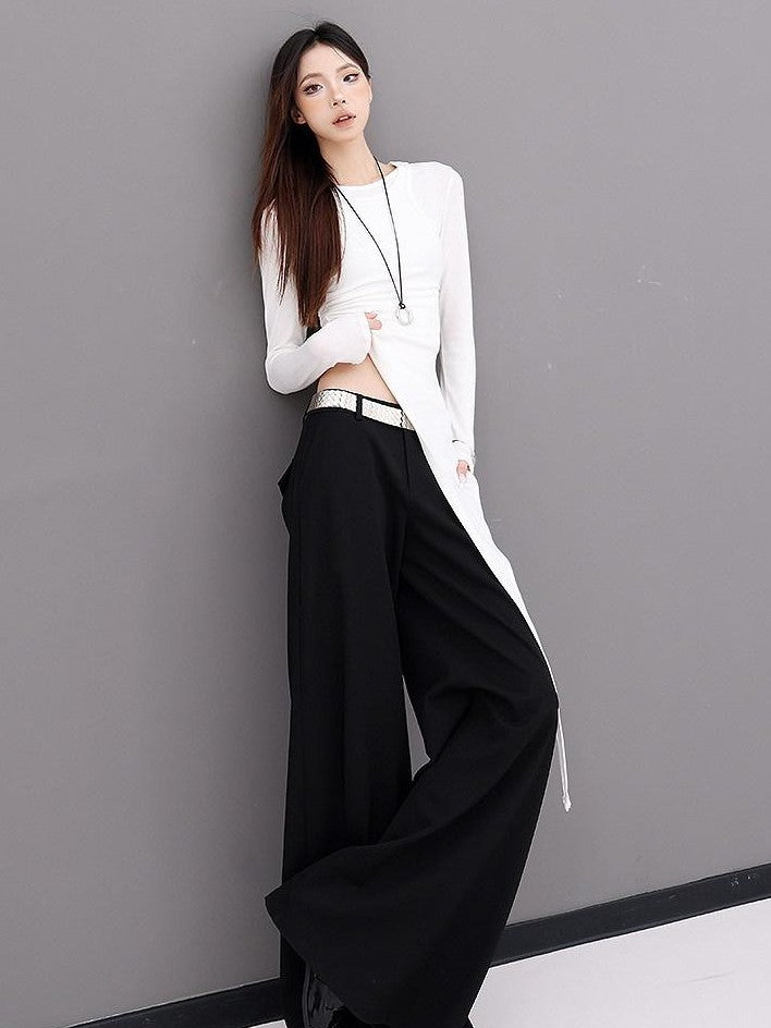 QIUQIU STUDIO Extra Long Slight Flare Loose Zipper Fly Solid Women&