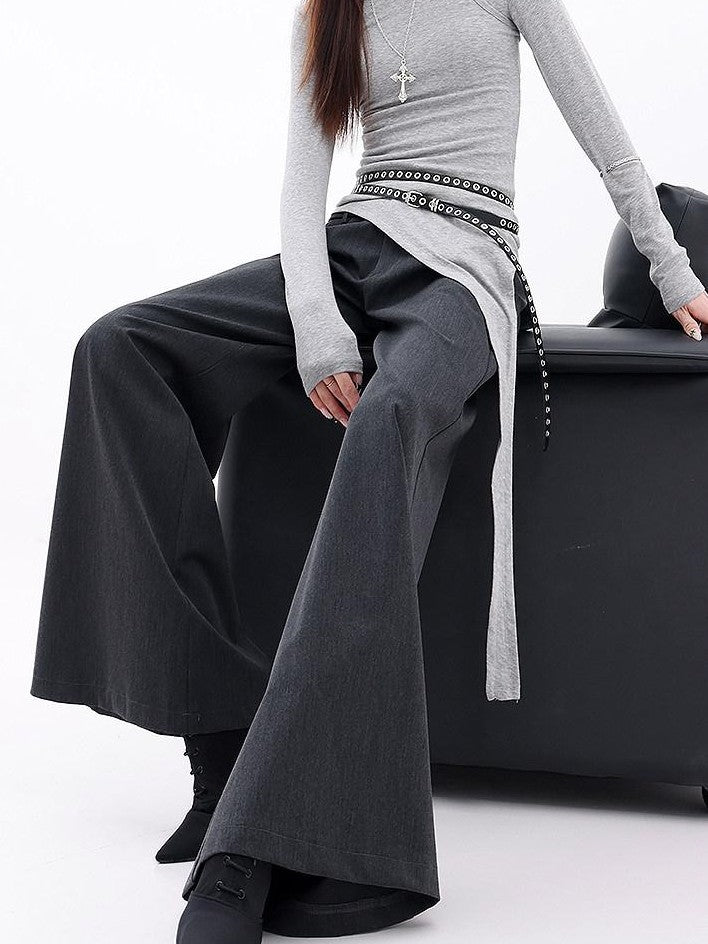 QIUQIU STUDIO Extra Long Slight Flare Loose Zipper Fly Solid Women&