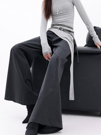 QIUQIU STUDIO Extra Long Slight Flare Loose Zipper Fly Solid Women&