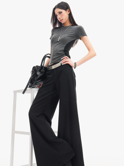 QIUQIU STUDIO Extra Long Slight Flare Loose Zipper Fly Solid Women&