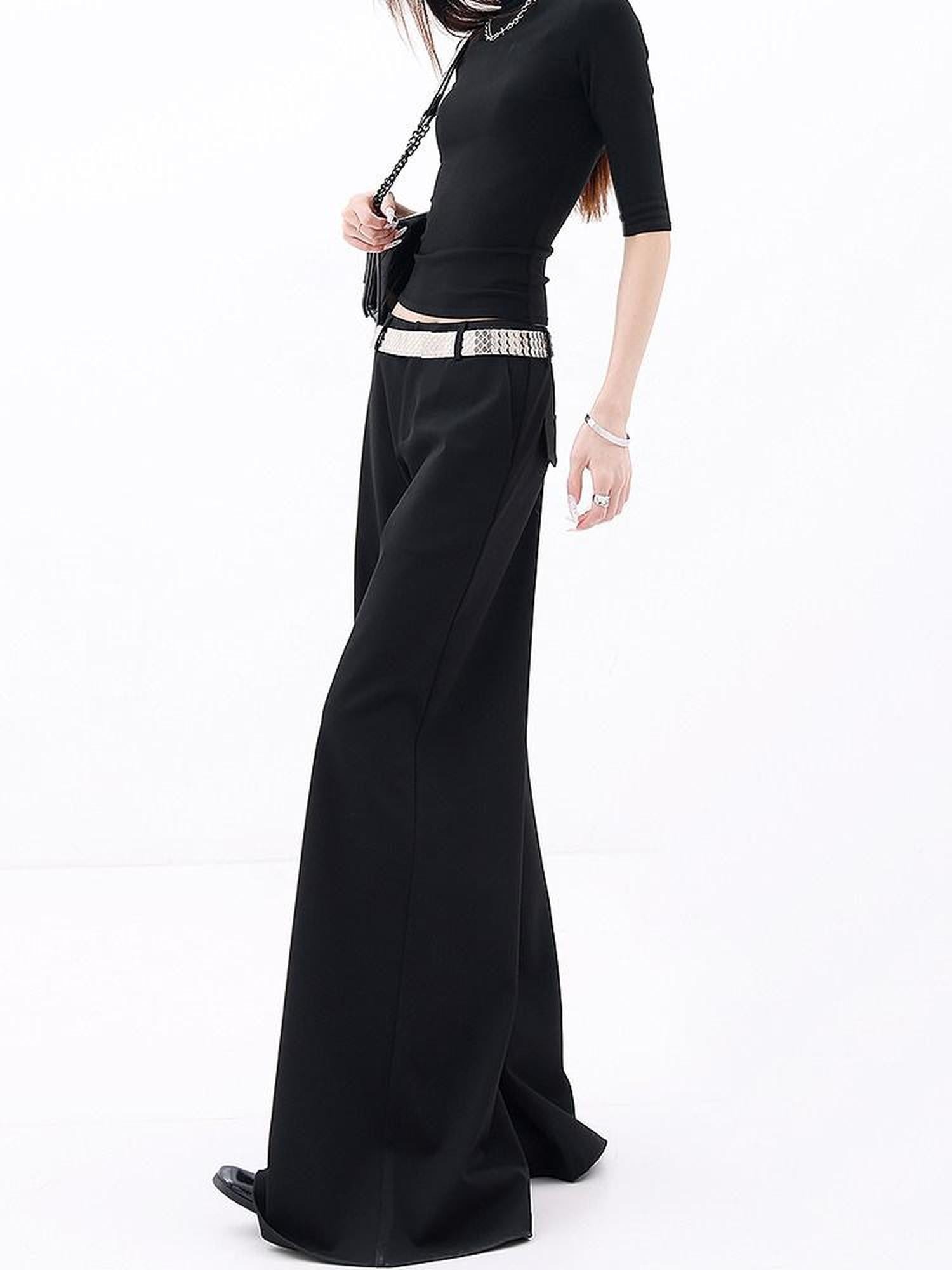 QIUQIU STUDIO Extra Long Slight Flare Loose Zipper Fly Solid Women&