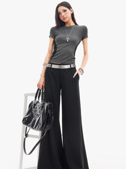 QIUQIU STUDIO Extra Long Slight Flare Loose Zipper Fly Solid Women&