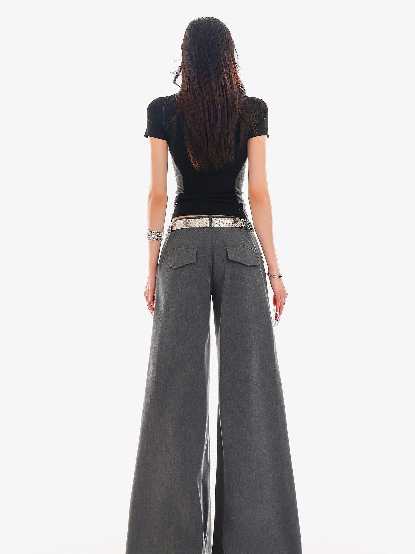 QIUQIU STUDIO Extra Long Slight Flare Loose Zipper Fly Solid Women&