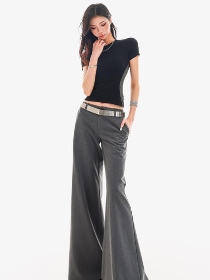 QIUQIU STUDIO Extra Long Slight Flare Loose Zipper Fly Solid Women&