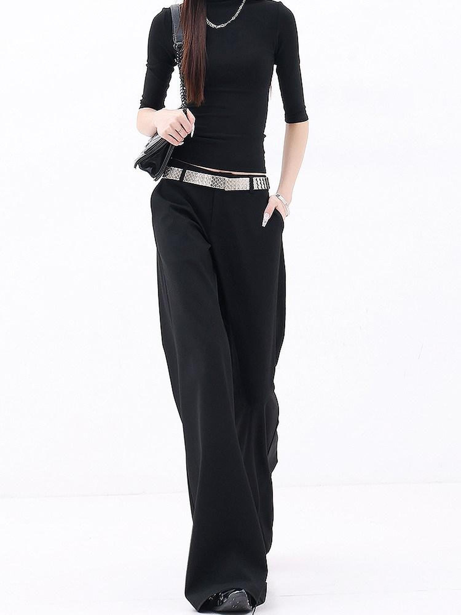 QIUQIU STUDIO Extra Long Slight Flare Loose Zipper Fly Solid Women&