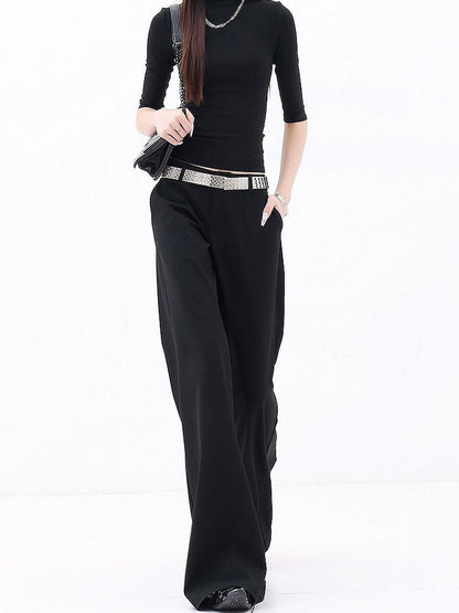 QIUQIU STUDIO Extra Long Slight Flare Loose Zipper Fly Solid Women&