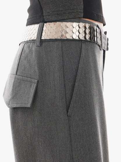 QIUQIU STUDIO Extra Long Slight Flare Loose Zipper Fly Solid Women&