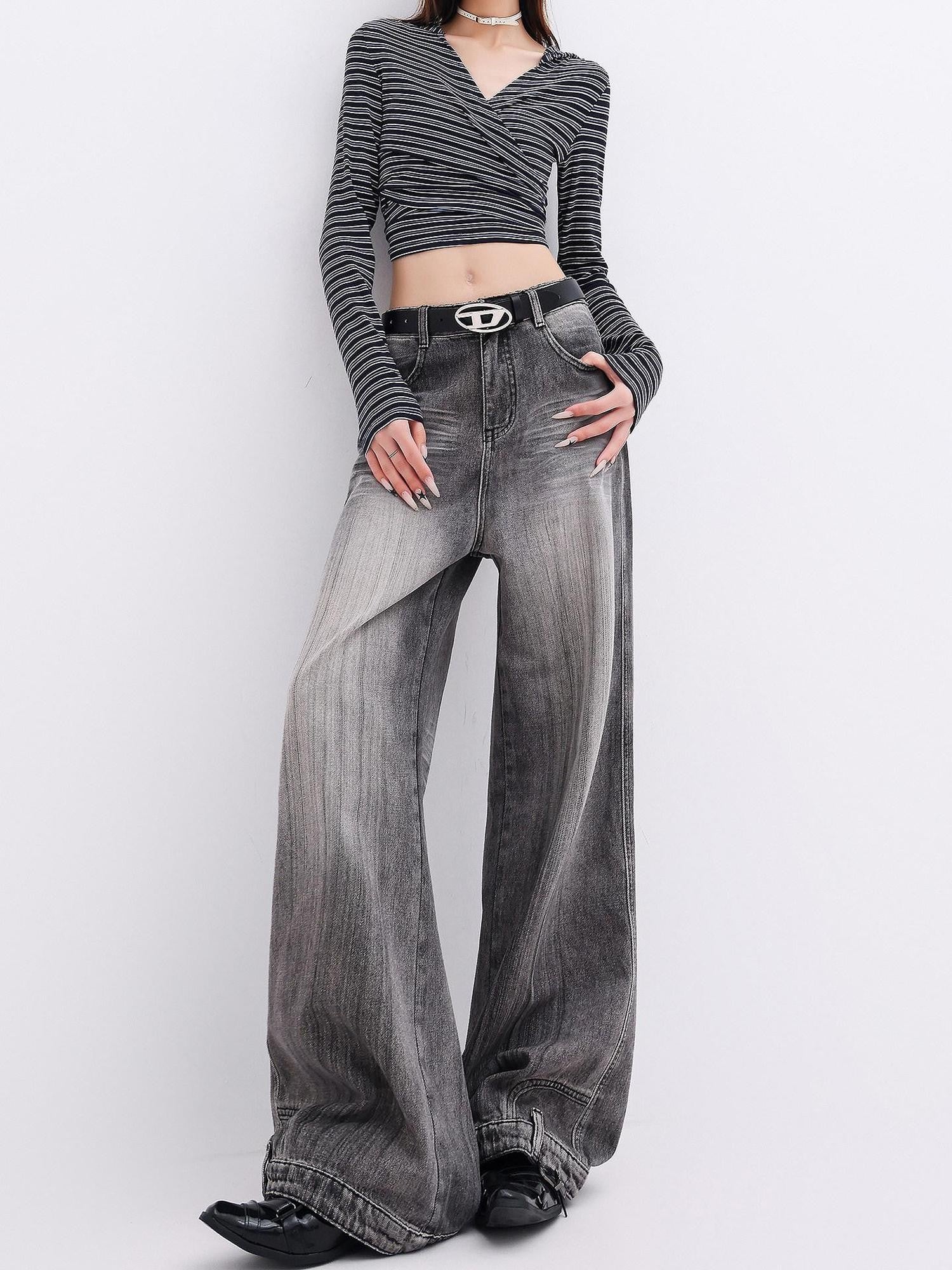 QIUQIU STUDIO Extra Long Tall Washed Distressed Natural Waist Women&