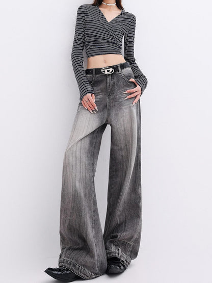 QIUQIU STUDIO Extra Long Tall Washed Distressed Natural Waist Women&