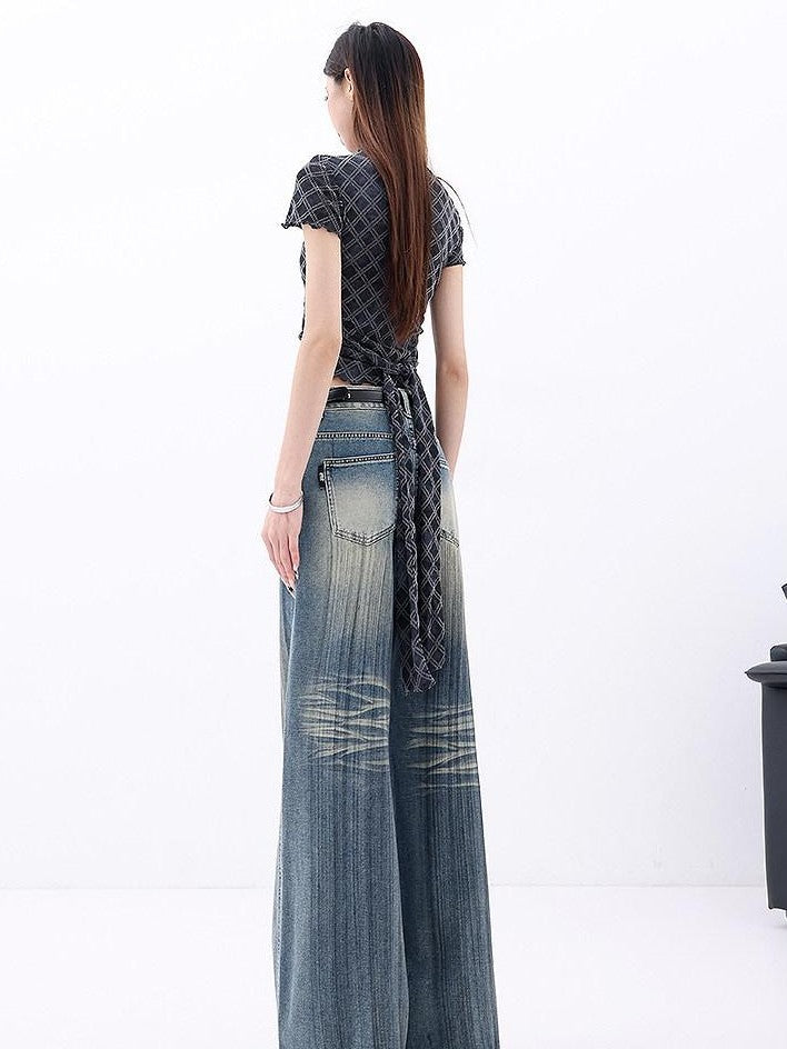 QIUQIU STUDIO Extra Long Tall Washed Distressed Natural Waist Women&