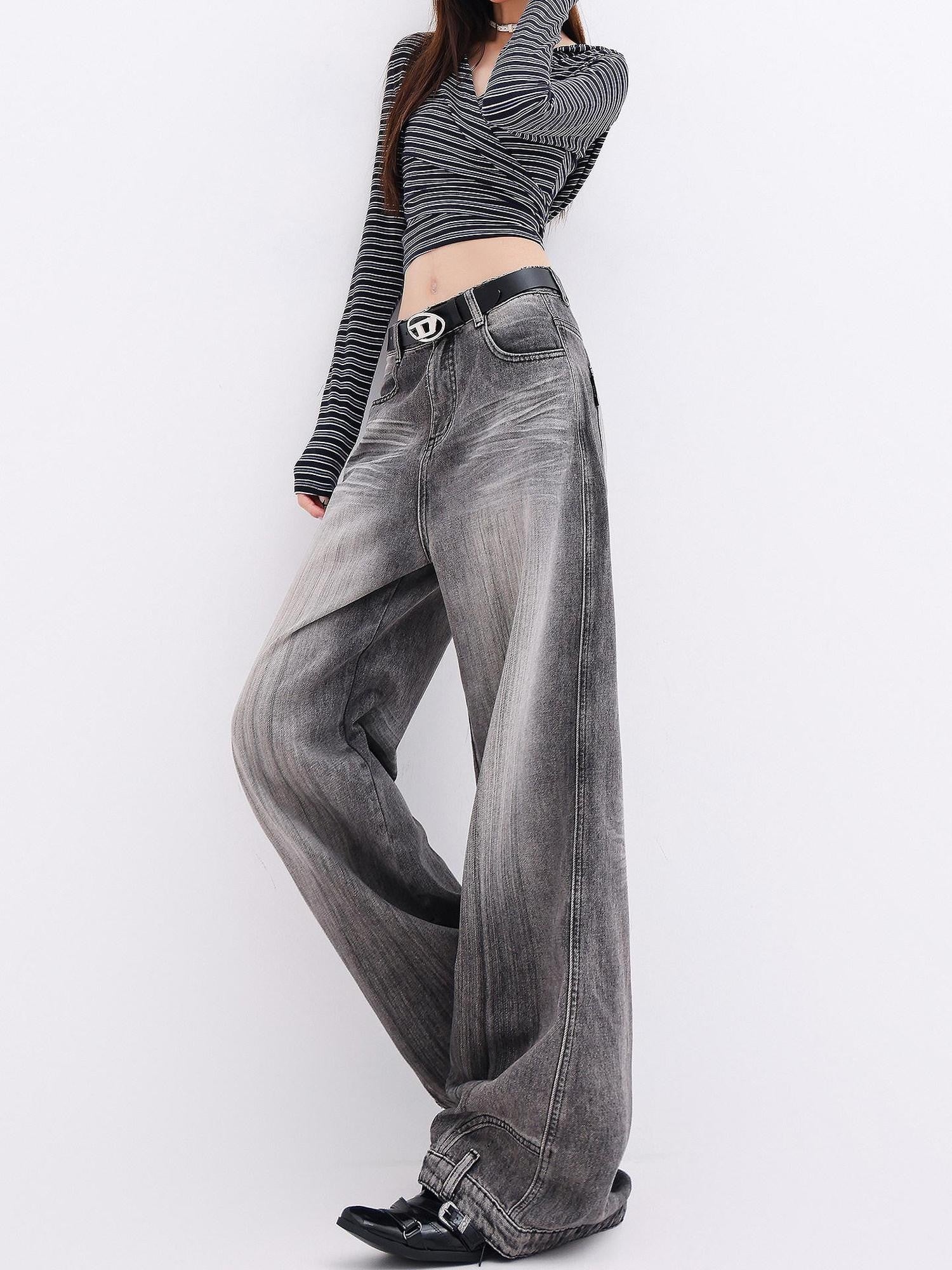 QIUQIU STUDIO Extra Long Tall Washed Distressed Natural Waist Women&