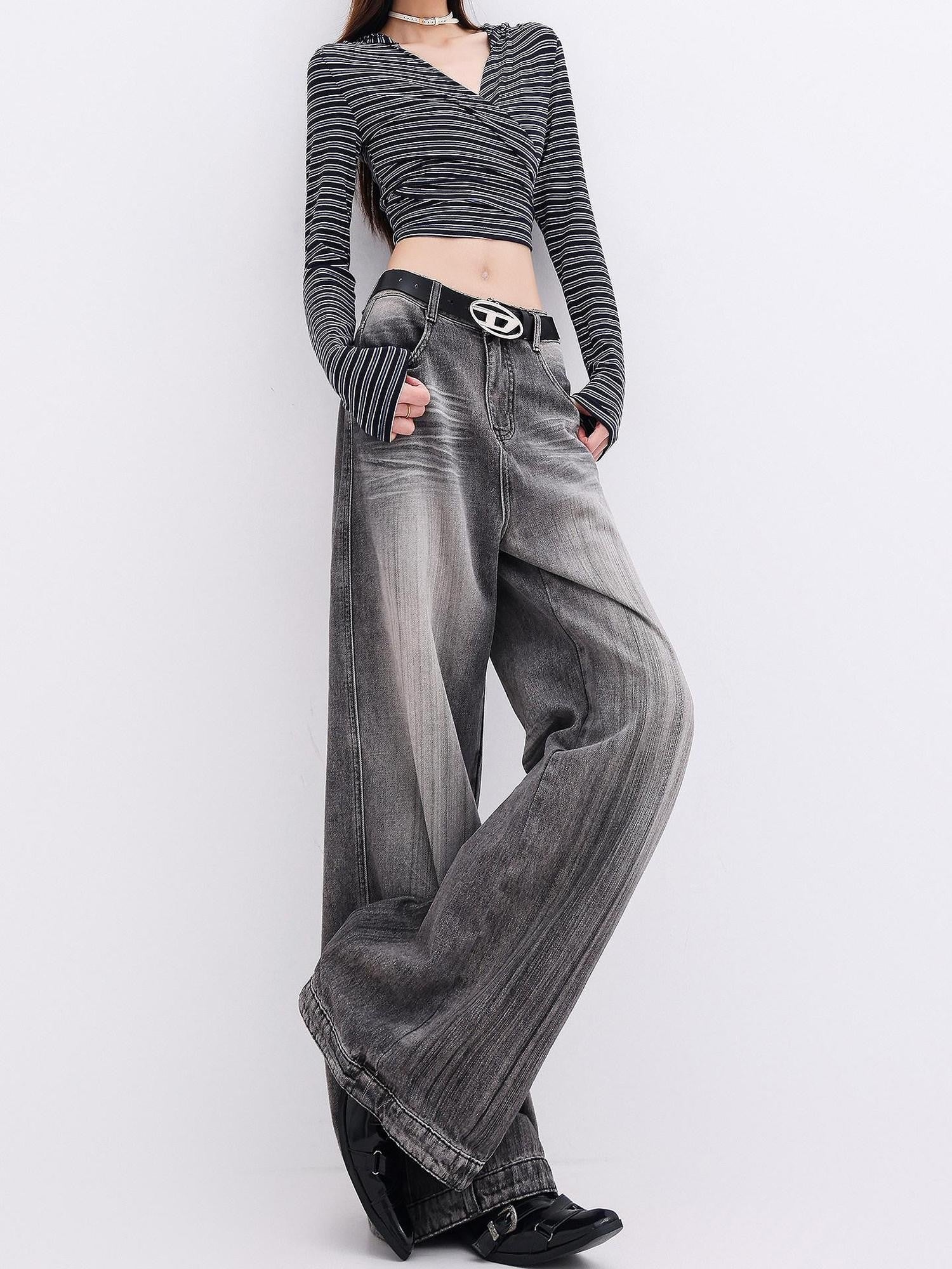 QIUQIU STUDIO Extra Long Tall Washed Distressed Natural Waist Women&