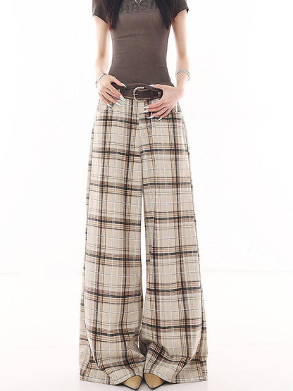 QIUQIU STUDIO Extra Long Vintage Plaid Natural Waist Pocket Women&