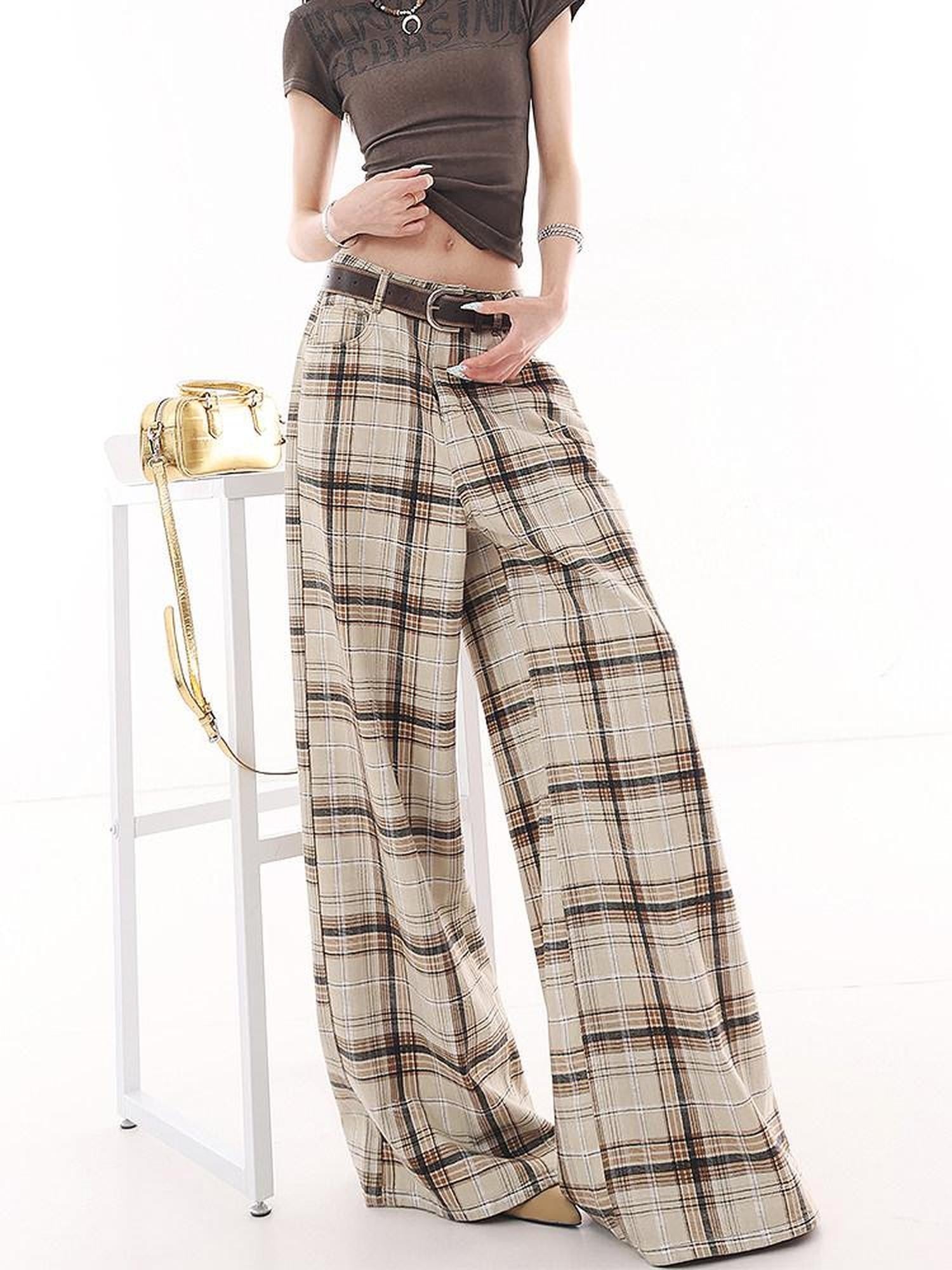 QIUQIU STUDIO Extra Long Vintage Plaid Natural Waist Pocket Women&