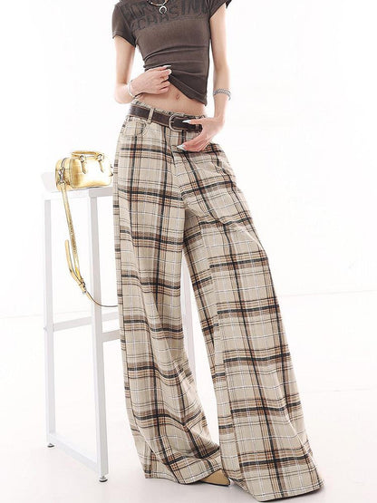 QIUQIU STUDIO Extra Long Vintage Plaid Natural Waist Pocket Women&