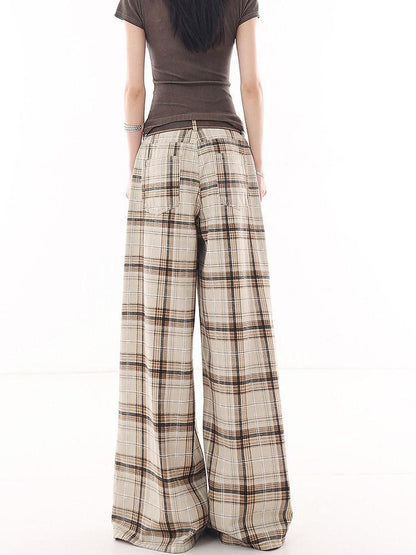 QIUQIU STUDIO Extra Long Vintage Plaid Natural Waist Pocket Women&