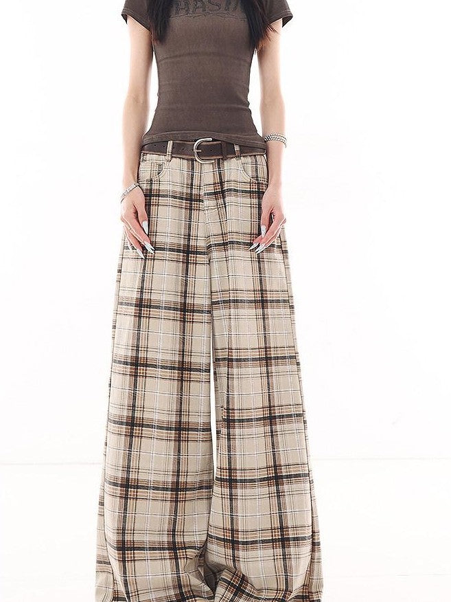 QIUQIU STUDIO Extra Long Vintage Plaid Natural Waist Pocket Women&
