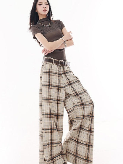 QIUQIU STUDIO Extra Long Vintage Plaid Natural Waist Pocket Women&