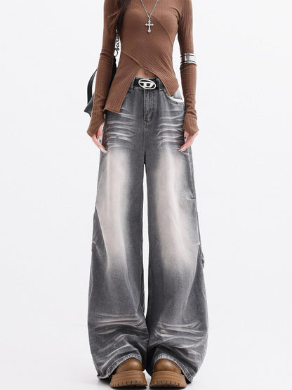 QIUQIU STUDIO Extra Long Washed Gradient Pockets Natural Waist Women&