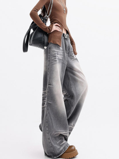 QIUQIU STUDIO Extra Long Washed Gradient Pockets Natural Waist Women&