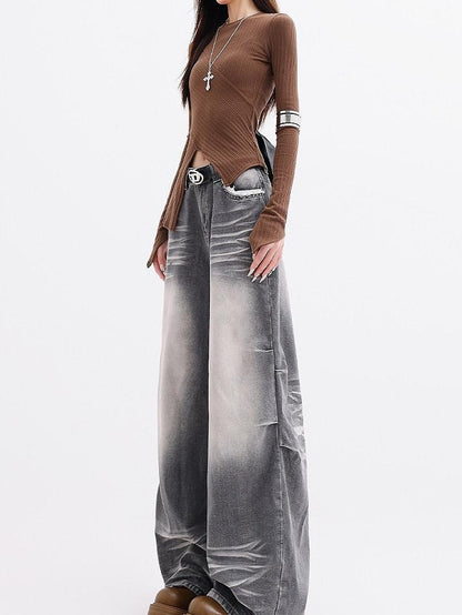QIUQIU STUDIO Extra Long Washed Gradient Pockets Natural Waist Women&
