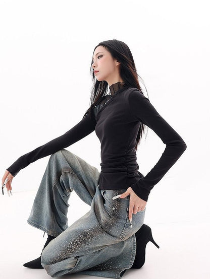 QIUQIU STUDIO Extra Tall Washed Rhinestone Whisker Women&