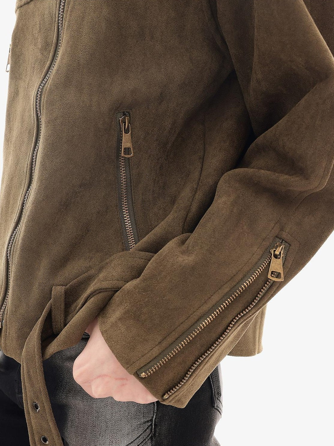 QIUQIU STUDIO Faux Suede Belted Lapel Loose Moto Women&