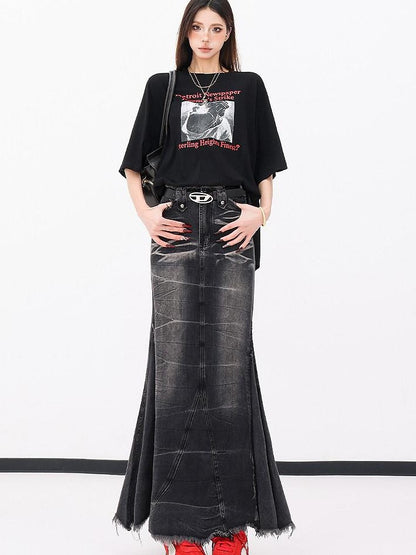 QIUQIU STUDIO Figure Print Side Slit Round Neck Women&