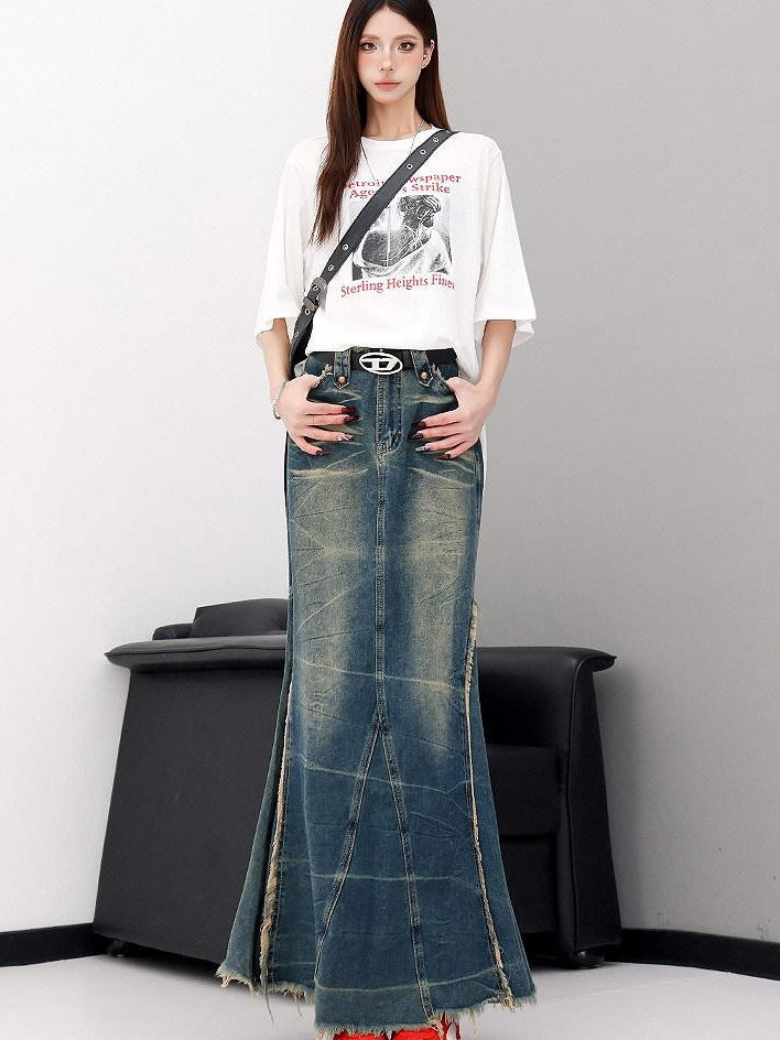 QIUQIU STUDIO Figure Print Side Slit Round Neck Women&