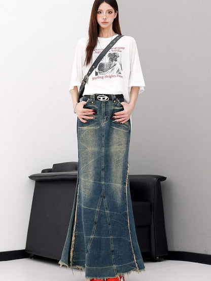 QIUQIU STUDIO Figure Print Side Slit Round Neck Women&