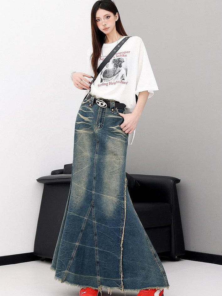 QIUQIU STUDIO Figure Print Side Slit Round Neck Women&