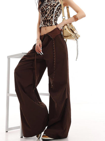 QIUQIU STUDIO Flowy Parachute Cargo Drawstring Pockets Turn Up Waist Women&