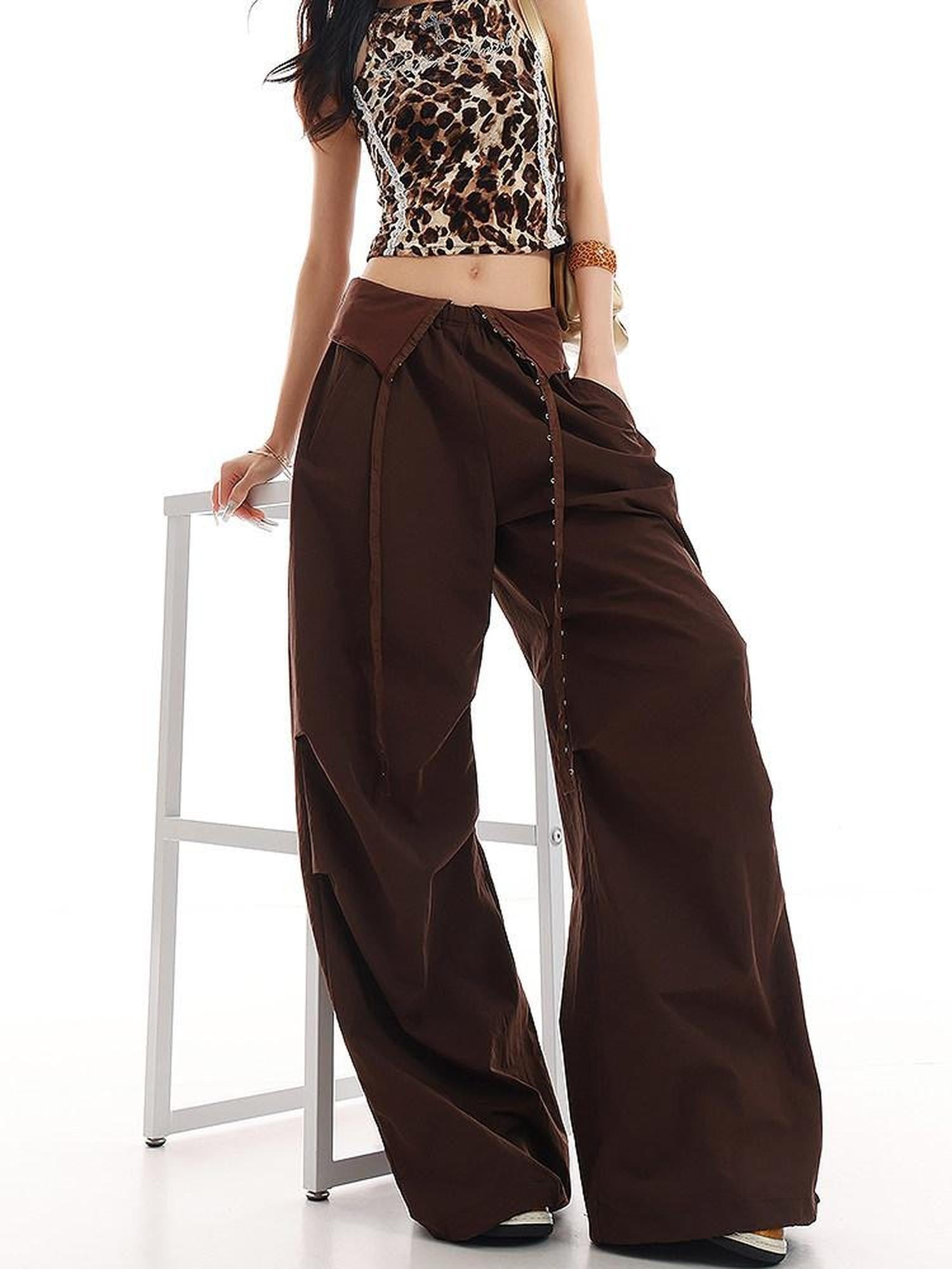 QIUQIU STUDIO Flowy Parachute Cargo Drawstring Pockets Turn Up Waist Women&