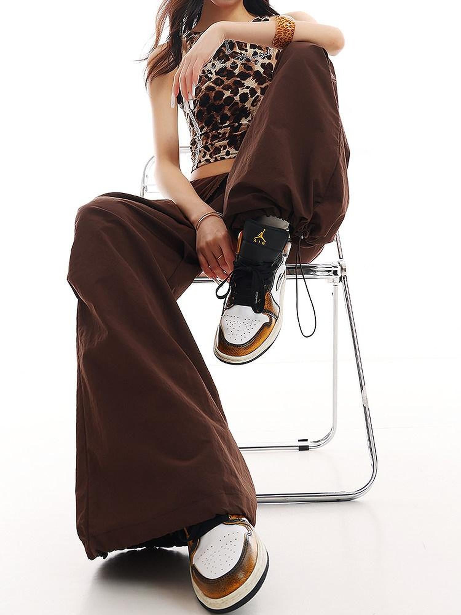 QIUQIU STUDIO Flowy Parachute Cargo Drawstring Pockets Turn Up Waist Women&